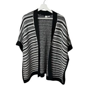 Gap Sweater Poncho Striped Open Front Cape Black White Stripe Open Front Boho